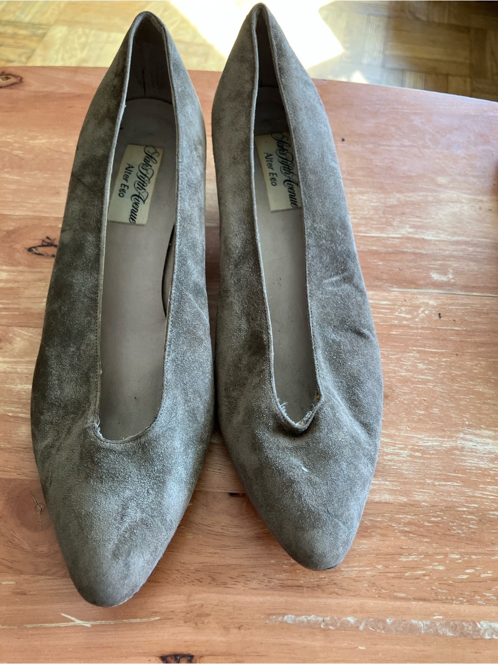Saks Fifth Avenue Taupe Suede Pointed-Toe Flats